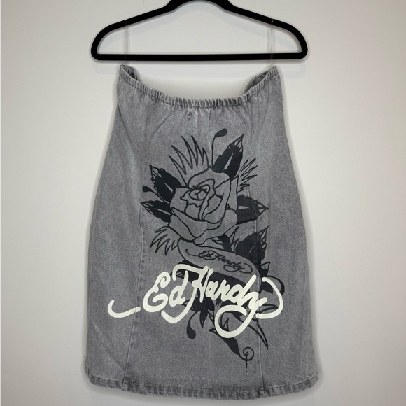 Ed Hardy Cross Denim Mini Dress - Grey - Picture 8 of 11
